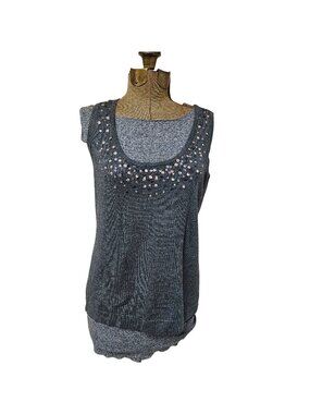 Chicos Dip Dye Glam Tank Top Gray Sequins Rayon Nylon Blend Size 1 Womens Small